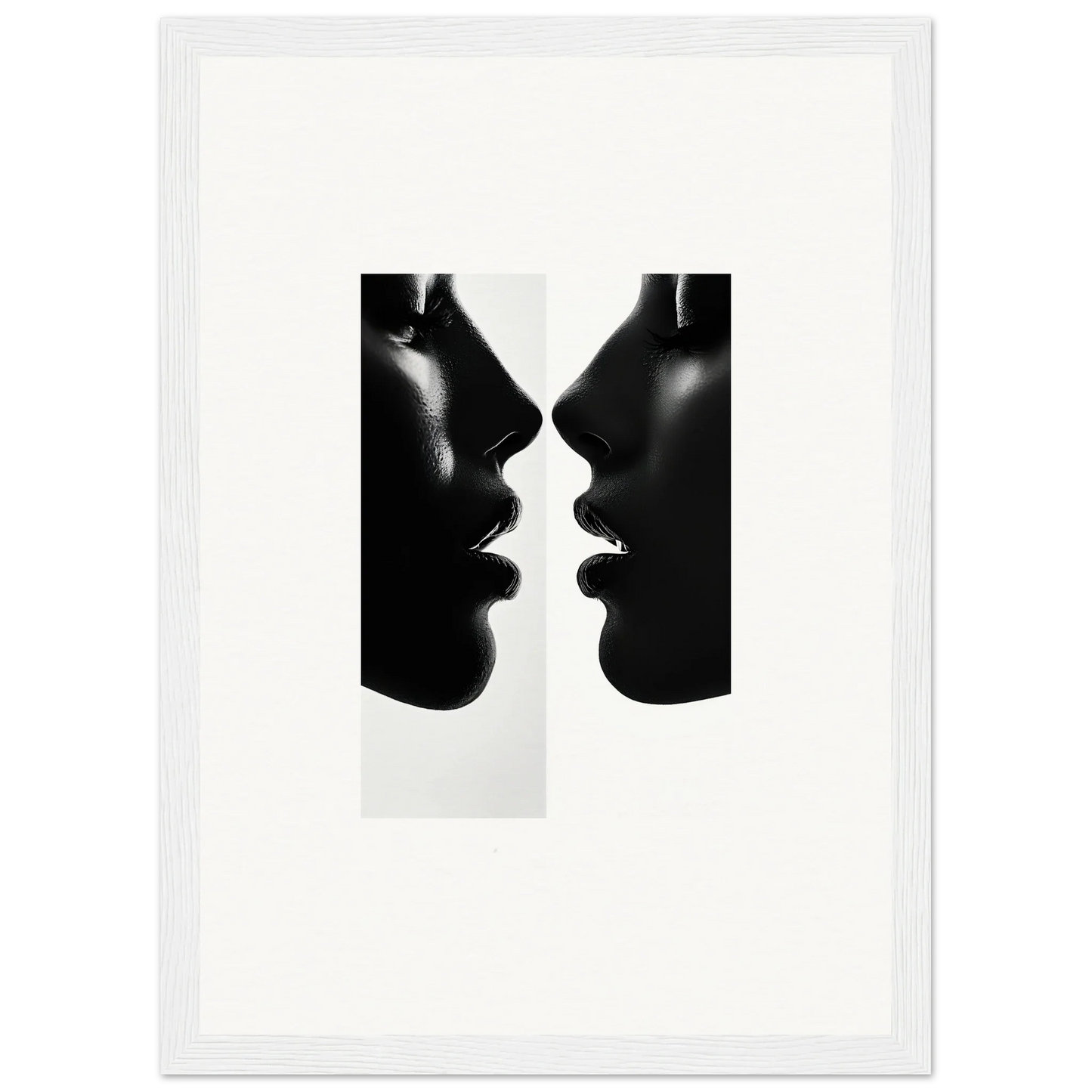 Two black and white silhouettes in Liminal Echoes framed poster art for special edition