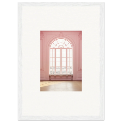 Arched window with delicate panes on soft pink wall in Ether Balcon Evolvement artwork