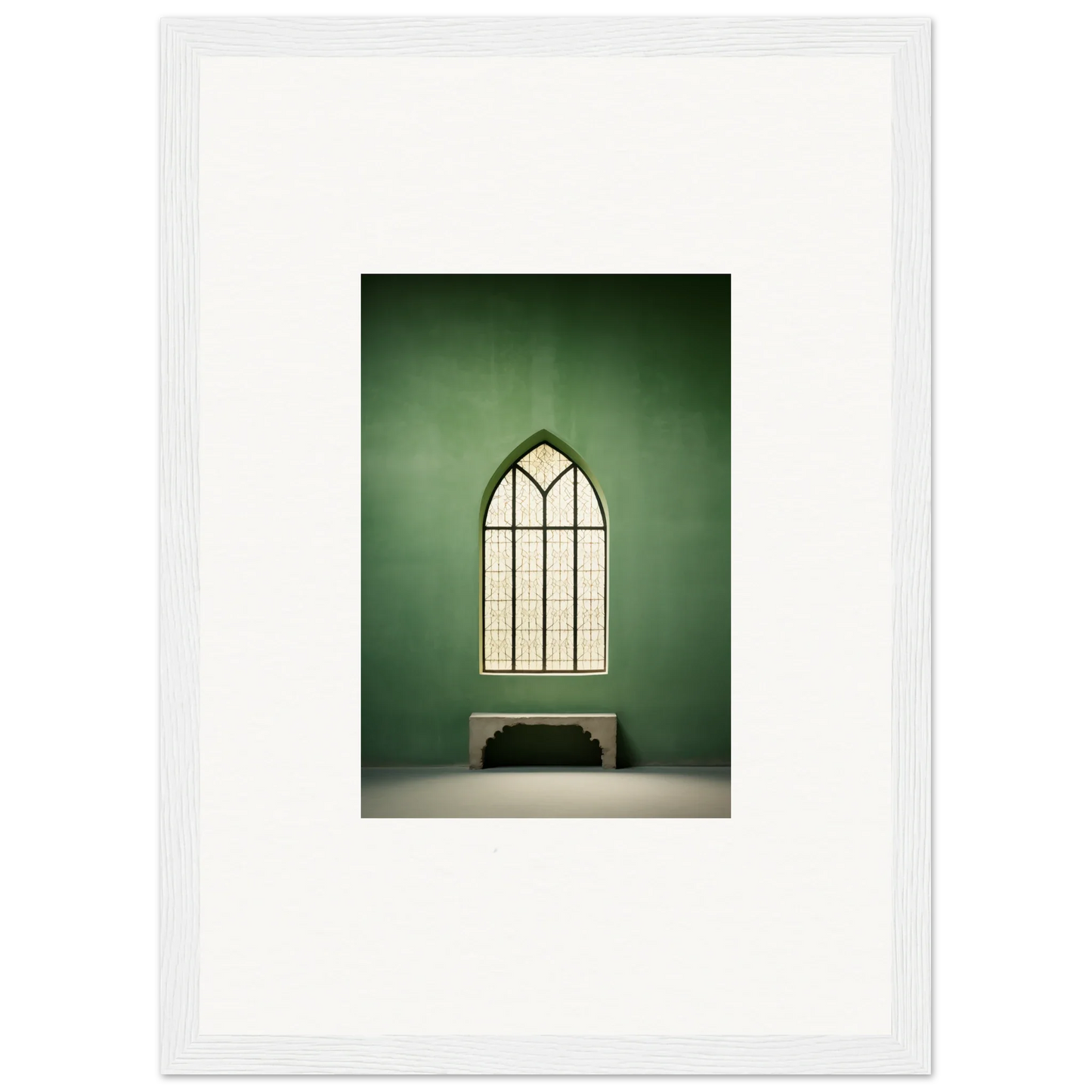 Gothic arched window with bench under it in Evermind Greenthaum special edition art