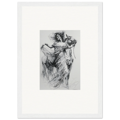 Dramatic charcoal sketch of flowing fabric in dynamic movement for Equestrian Ether Euphoria