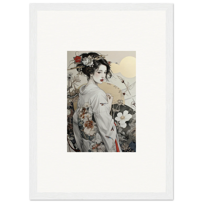 Framed Daydream Blossom Wistitudes artwork of a geisha with floral accents