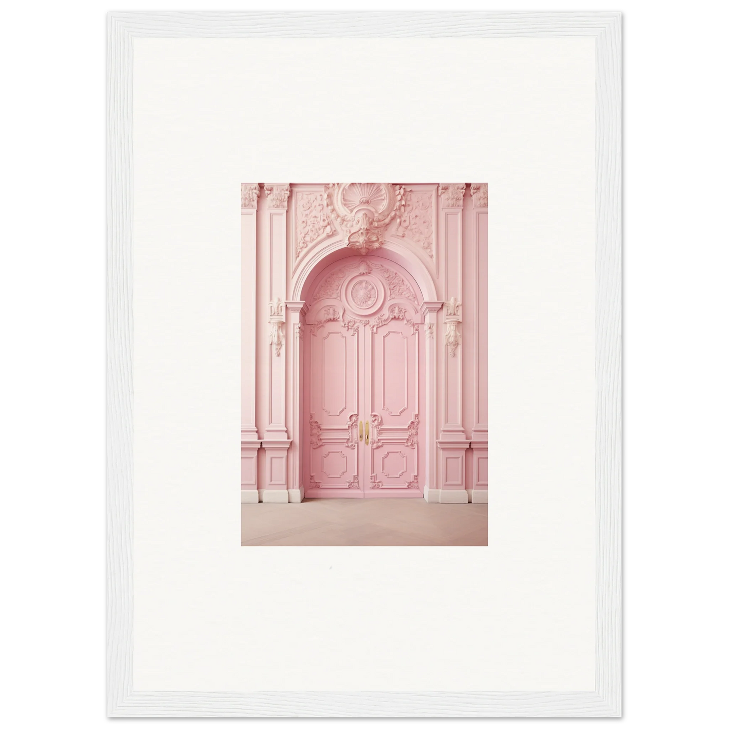 Ornate pink door with stunning moldings, part of Blush Merciful Renaissance special edition art™