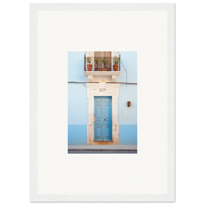 Light blue wooden door with white stone frame, perfect for Ethereal Azul Entrance art