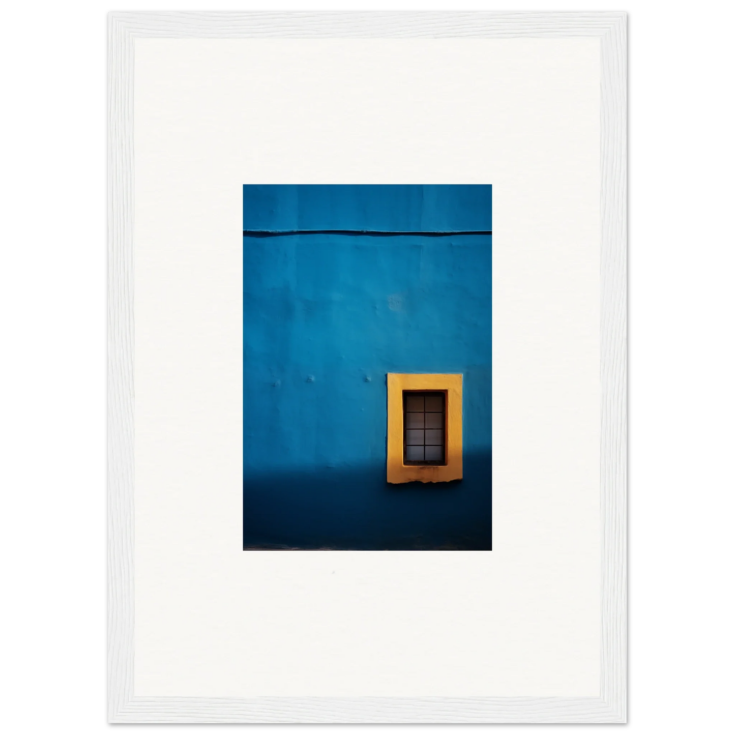 Bright yellow-framed window on a blue wall in Hypercolor Dreamscape Longitude