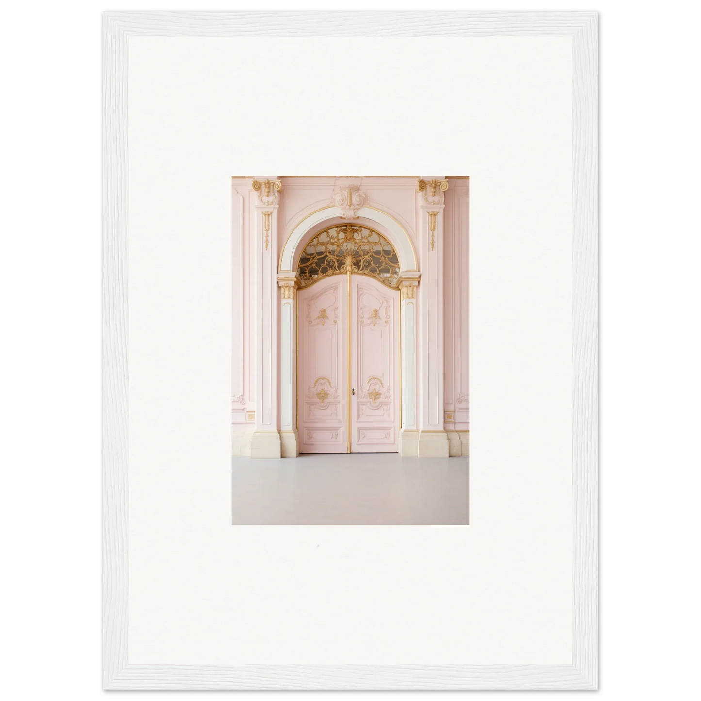 Ornate pink double door and gold trim in premium framed wall art, Regal Must