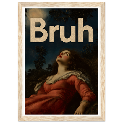 "Moonlit Bruh Reverie framed wall art featuring a woman gazing at the night sky, blending classical elegance with modern style for cool room decor"