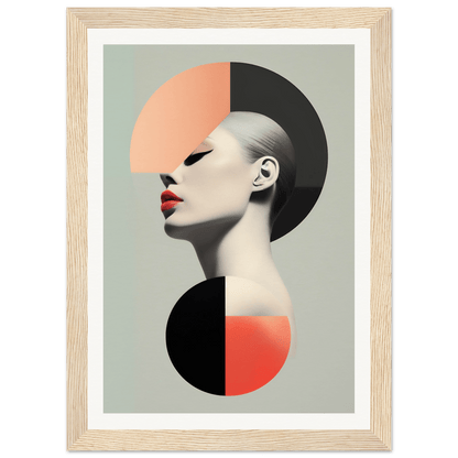 Stylized portrait of a person’s profile with geometric shapes and contrasting colors.