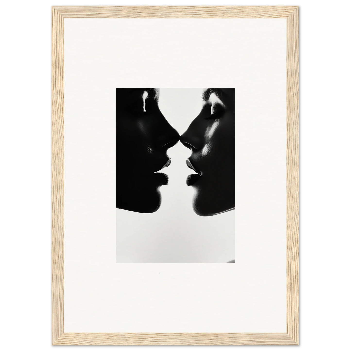 Black and white silhouette of two profiles for Eclipsing Soulcare Kisses art