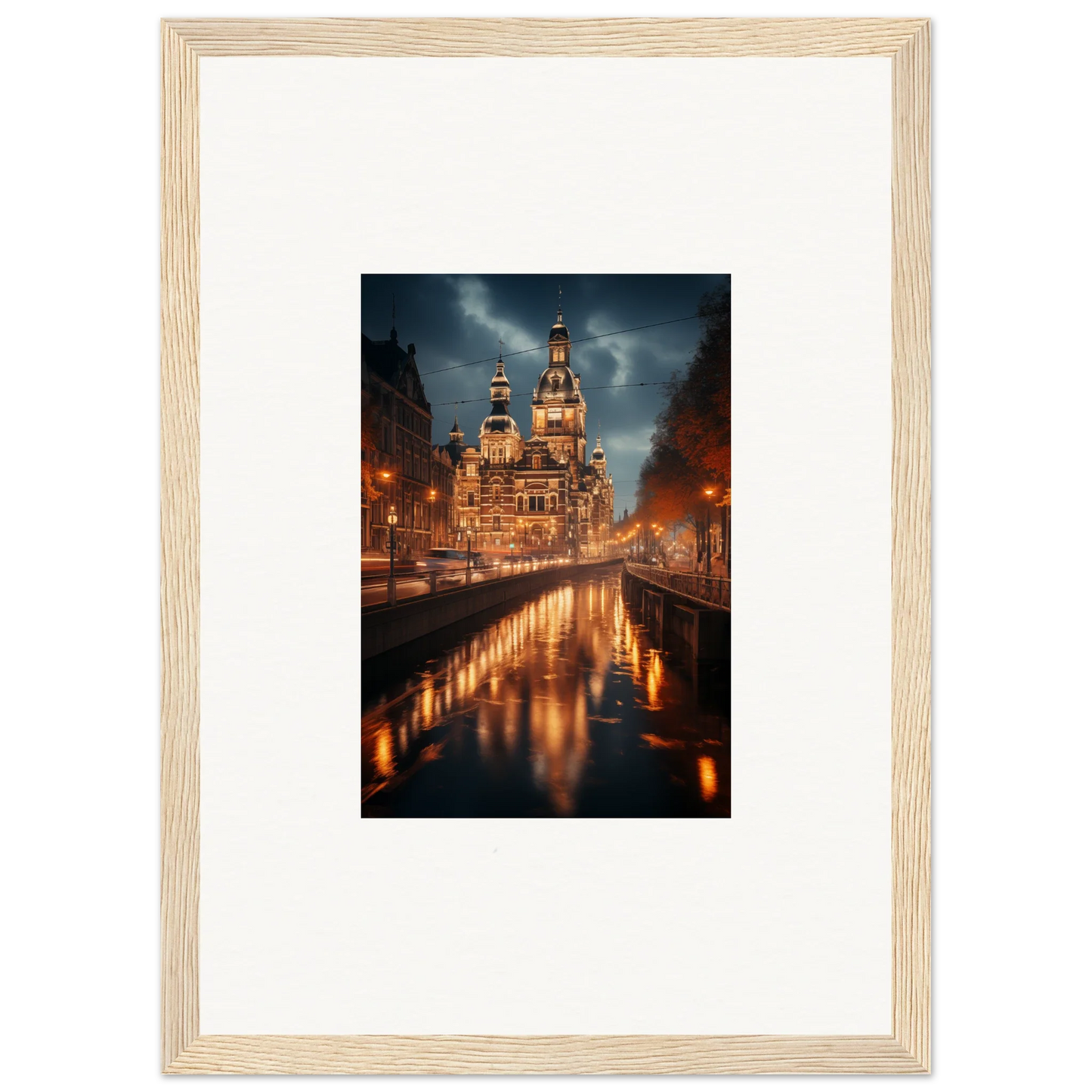 Framed photograph of Church of the Savior on Spilled Blood reflecting in canal at night