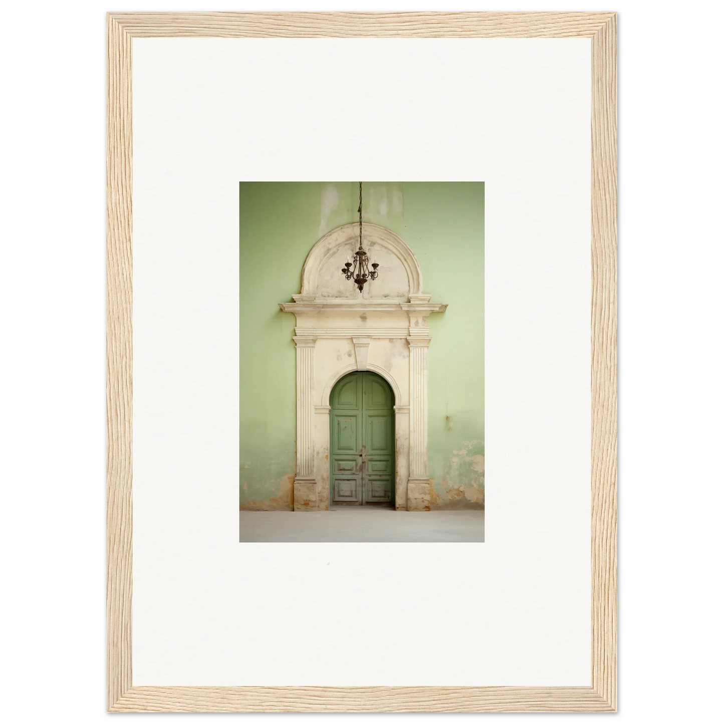 Ornate green wooden door in stone archway from Thresholds Quiet Whisper special edition art