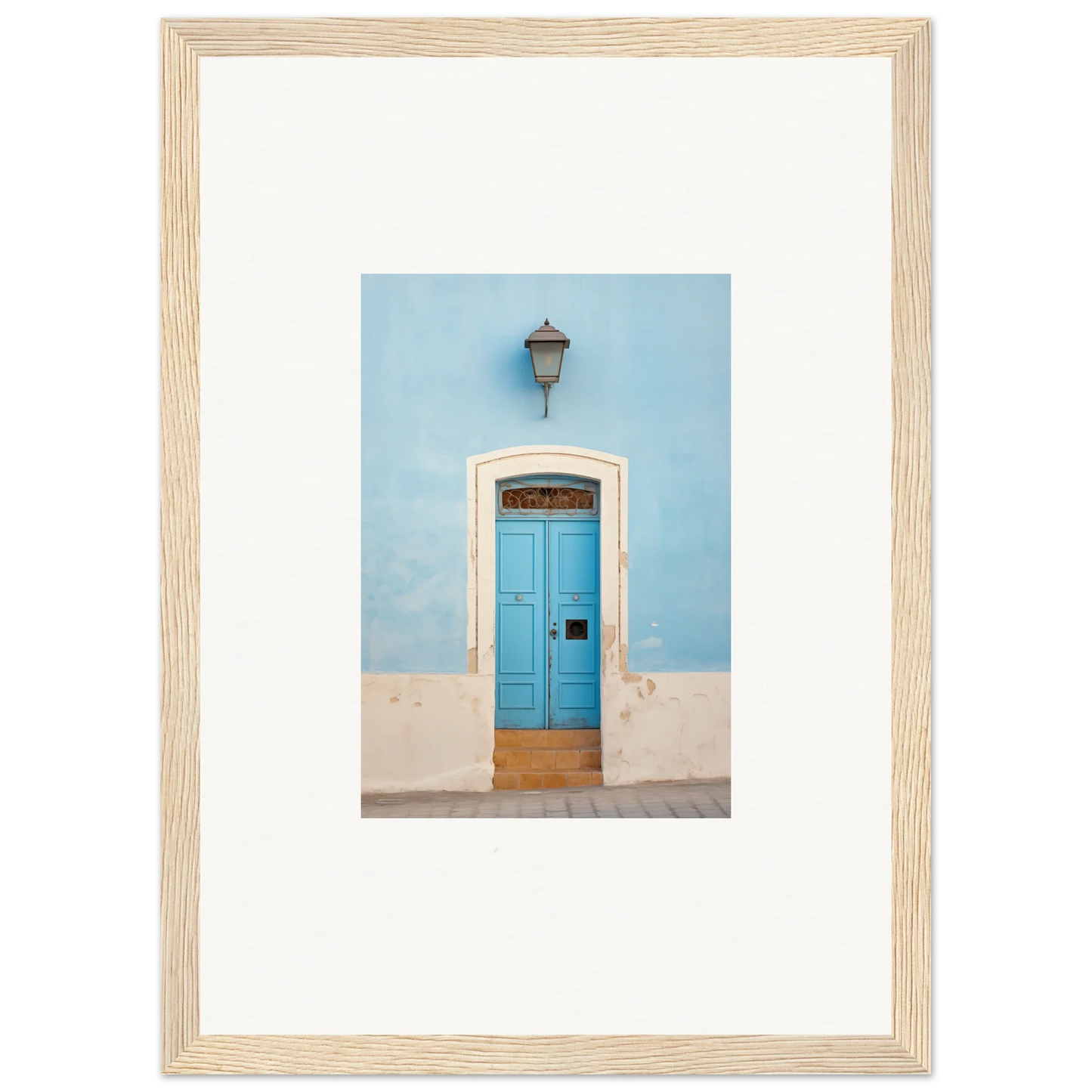 Bright blue wooden door with arched frame from Surreal Azure Vesaurrezz art™