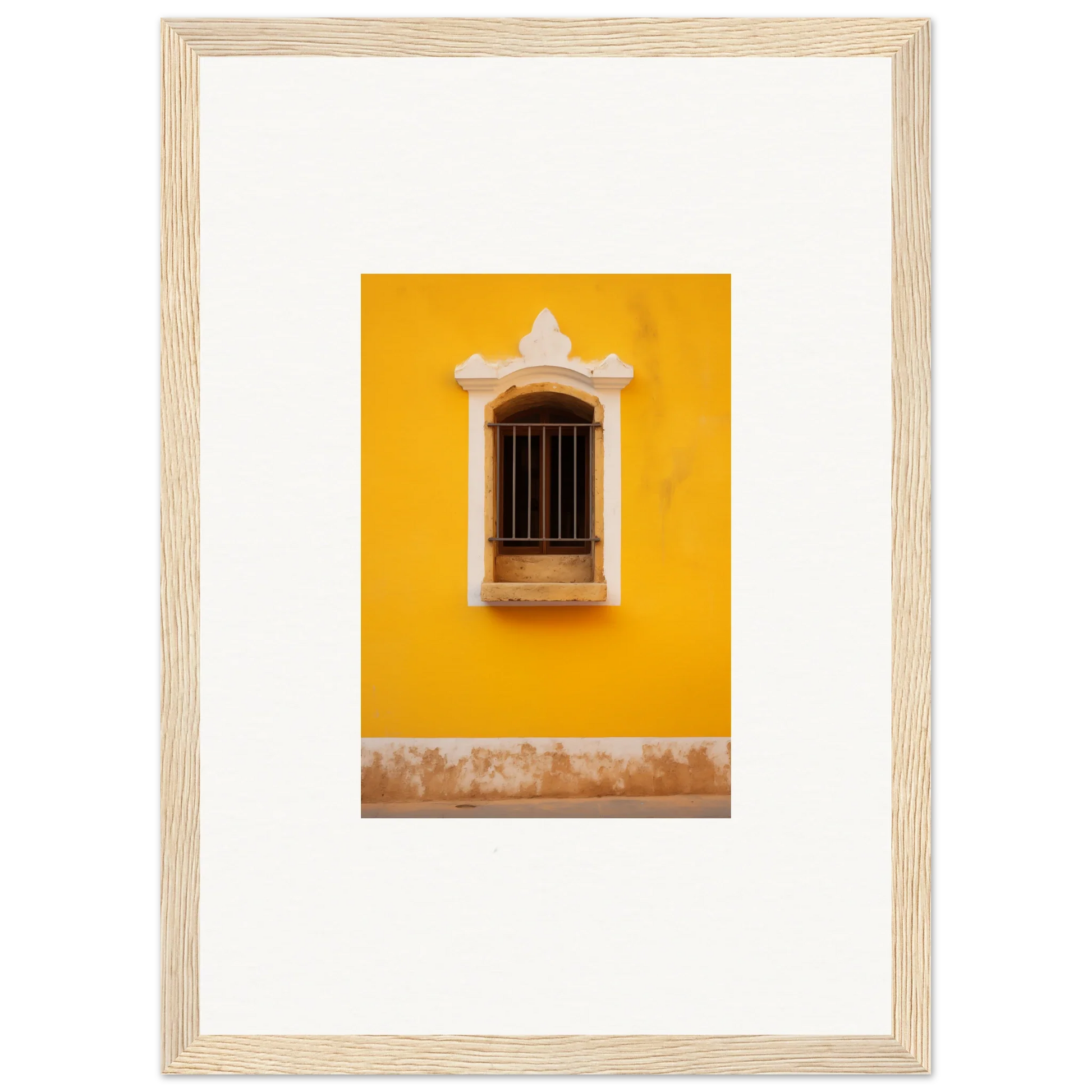Ornate window with metal bars on a bright yellow wall of Daisy Dreamgate Portal