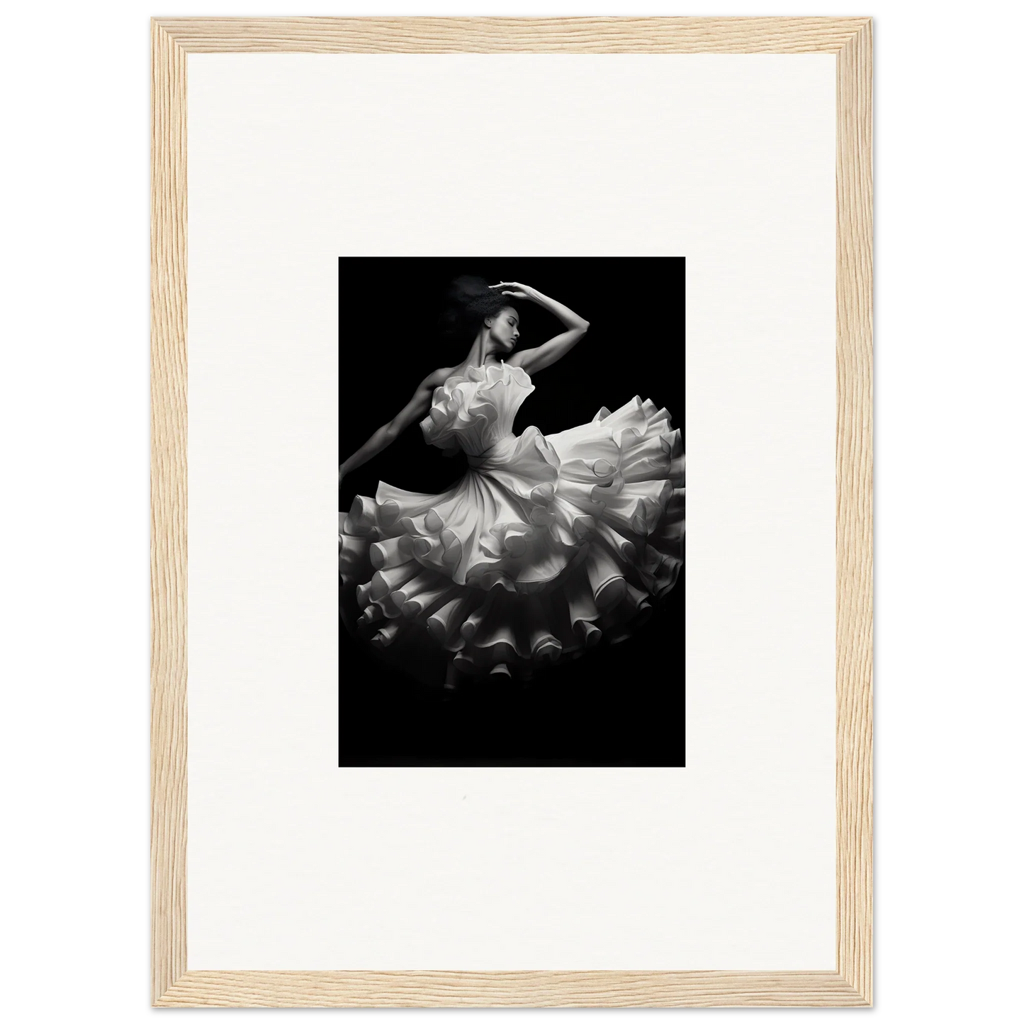 Black and white shot of a dancer in a ruffled dress for Nocturnal Flourishbyen special edition art™