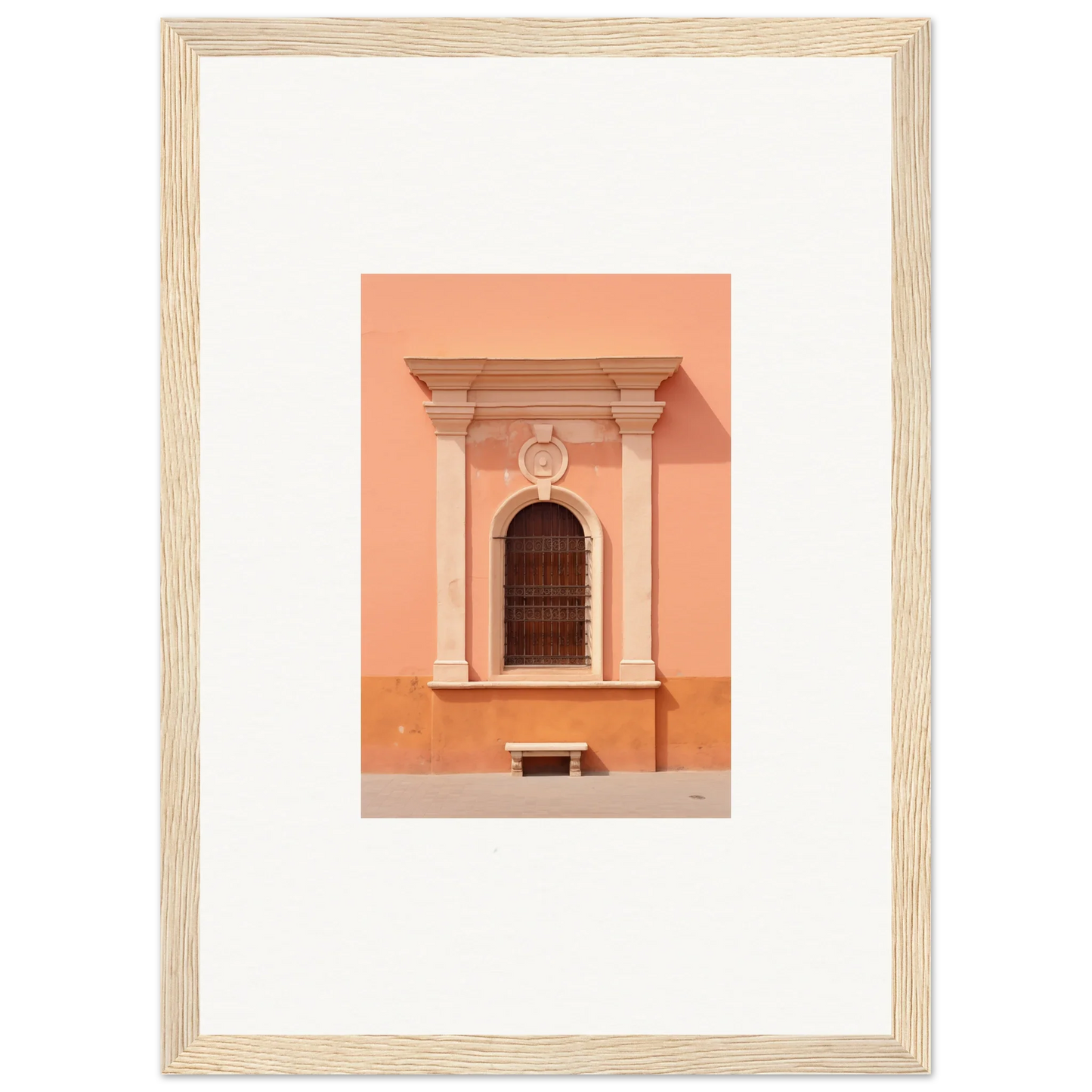 Ornate arched window art in peach wall, part of Silent Sunset Oblique special edition