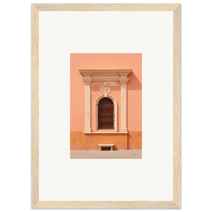 Ornate arched window art in peach wall, part of Silent Sunset Oblique special edition