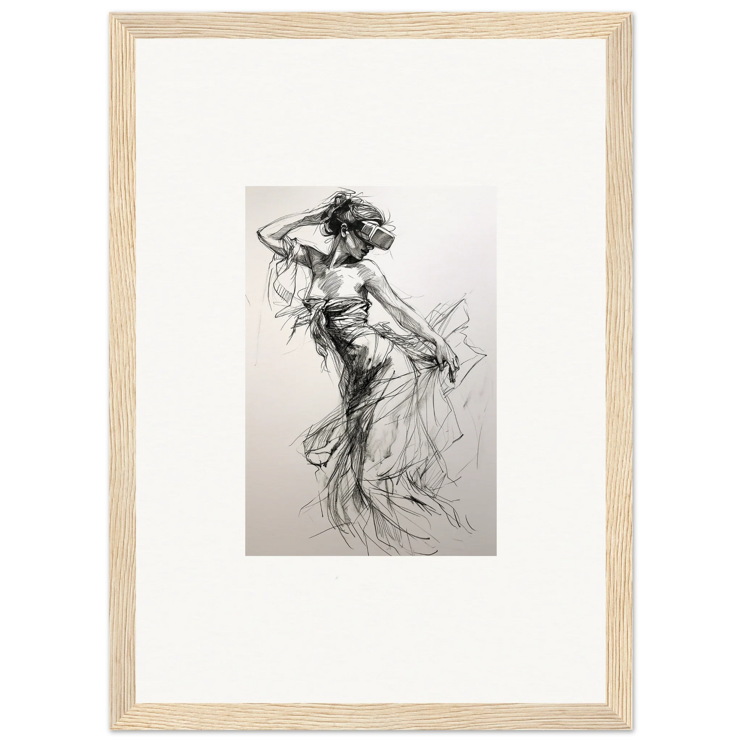 Charcoal sketch of a dancer in flowing dress from Mystic Quantum Soliloquy special edition art™