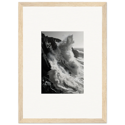 Powerful ocean wave crashing on cliffs in Tempest Winks Reverie special edition art™