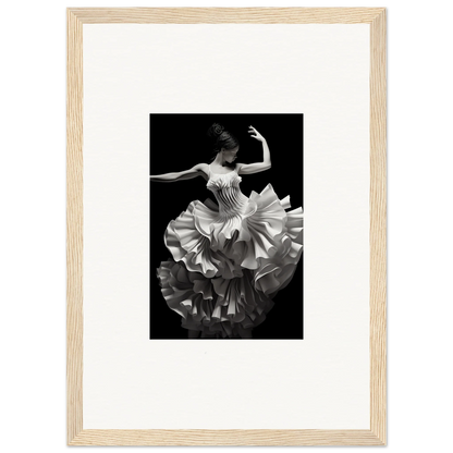 Dancer in ruffled dress twirls gracefully with Tangled Luminous Laces framed poster