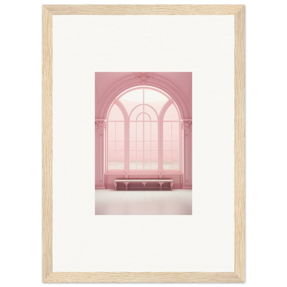 Framed wall art featuring an arched window and bench in Solitude’s Rosy Asana