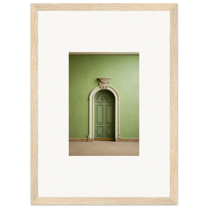 Ornate arched green door inspiring the Verdant Illusion Sphere framed wall art design