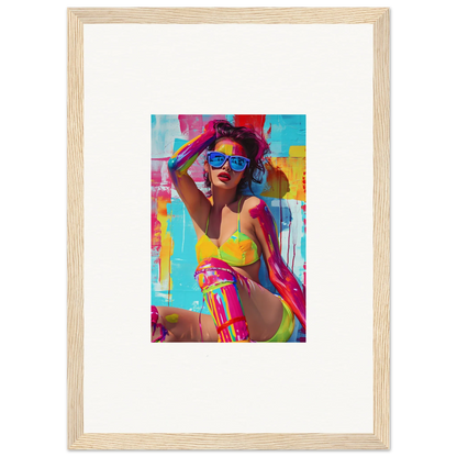 Colorful pop art portrait of a woman in swimwear, perfect canvas print for room decoration