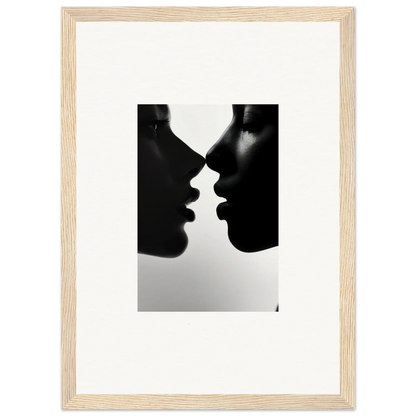 Two silhouetted profiles in a near-kiss for Narcissus Mirror Haze wall art