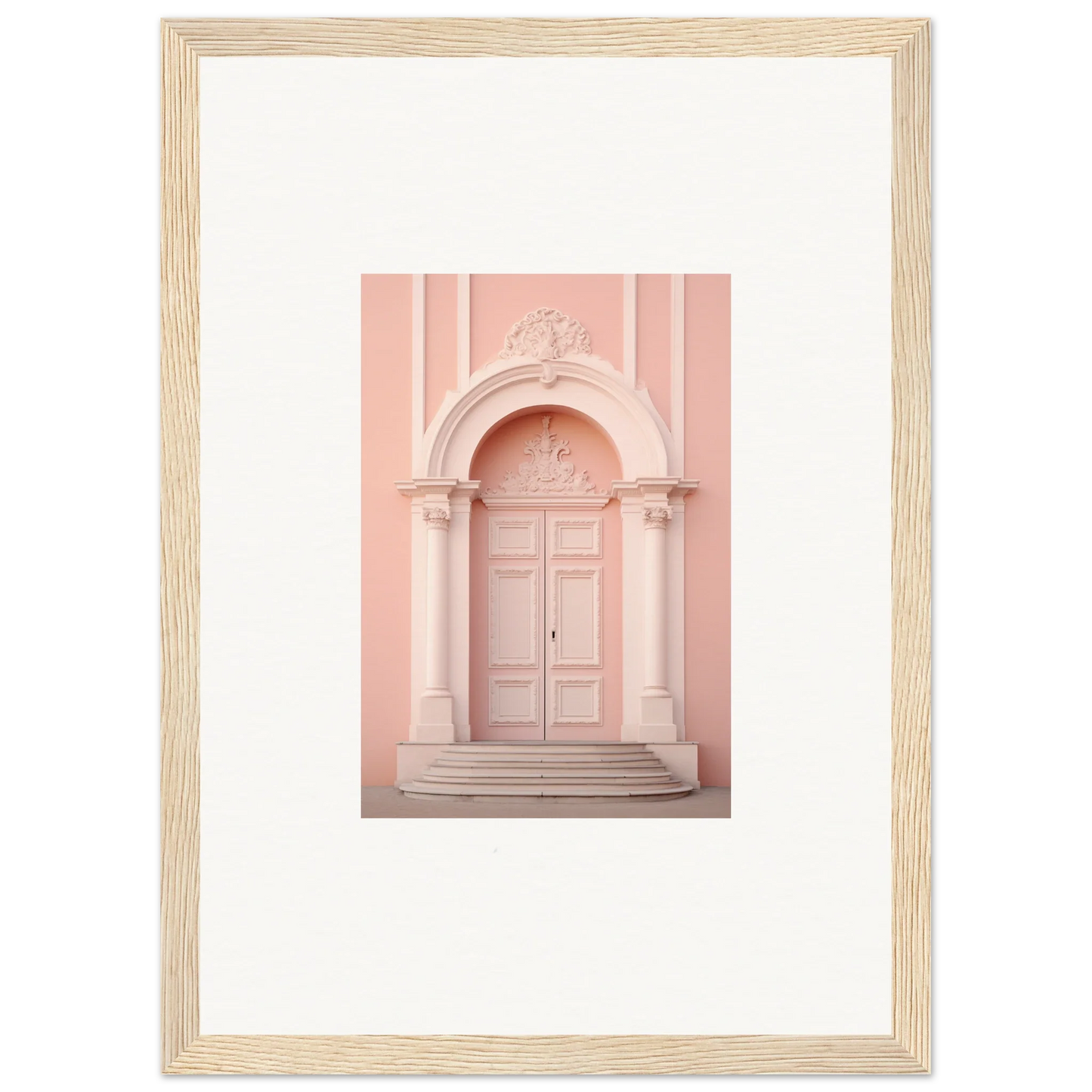 Elegant pink door with archway steps in Petal Whispers Portal special edition art™