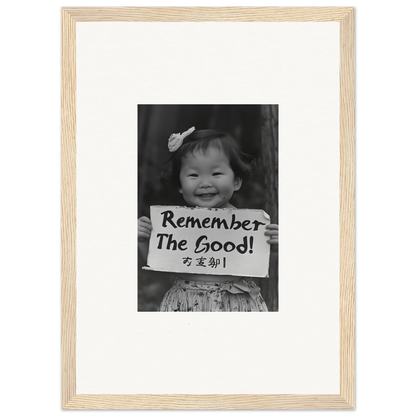 Black and white photo in a wooden frame: Remember The Good from Innocent Memory Echoes