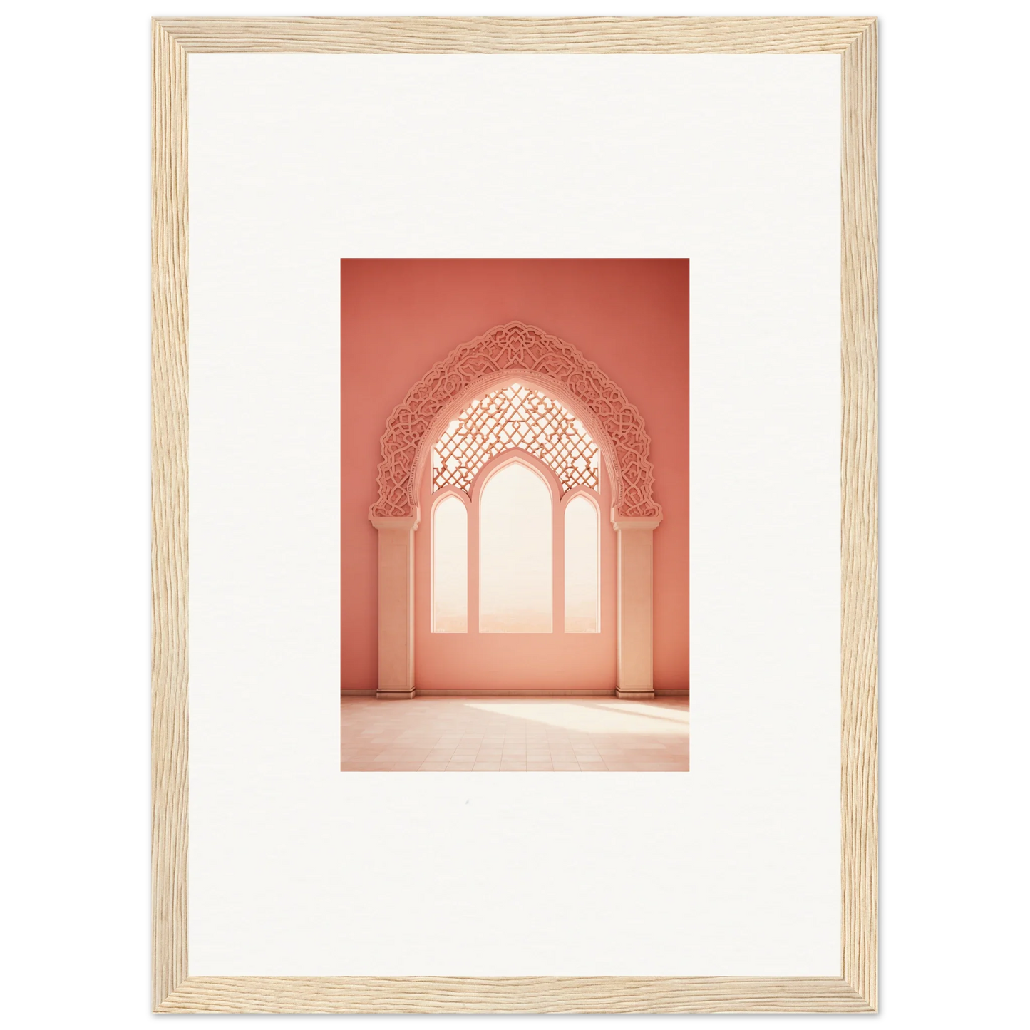 Ornate Moorish arched doorway in coral pink tones from Versaille Sunset Reimagined art