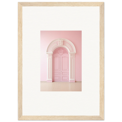 Pink arched doorway with ornate molding in Portal Fantasies Unfurled framed wall art