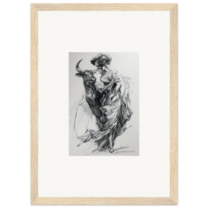 Black and white sketch of a bullfighter in motion from Sylvan Euphoria Lumia