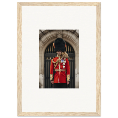 Framed wall art of a British Royal Guard in red uniform for Royal Red Reverie