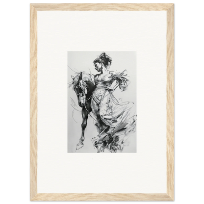 Black and white sketch of horse and rider in flowing dress for Stardust Morph Whimsy