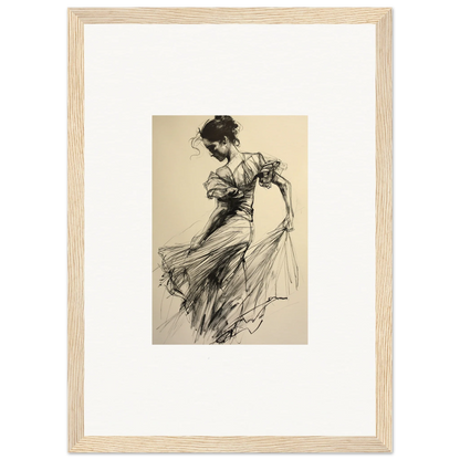 Sketch of a dancer in flowing dress showcasing the ethereal pause beneath for special edition art