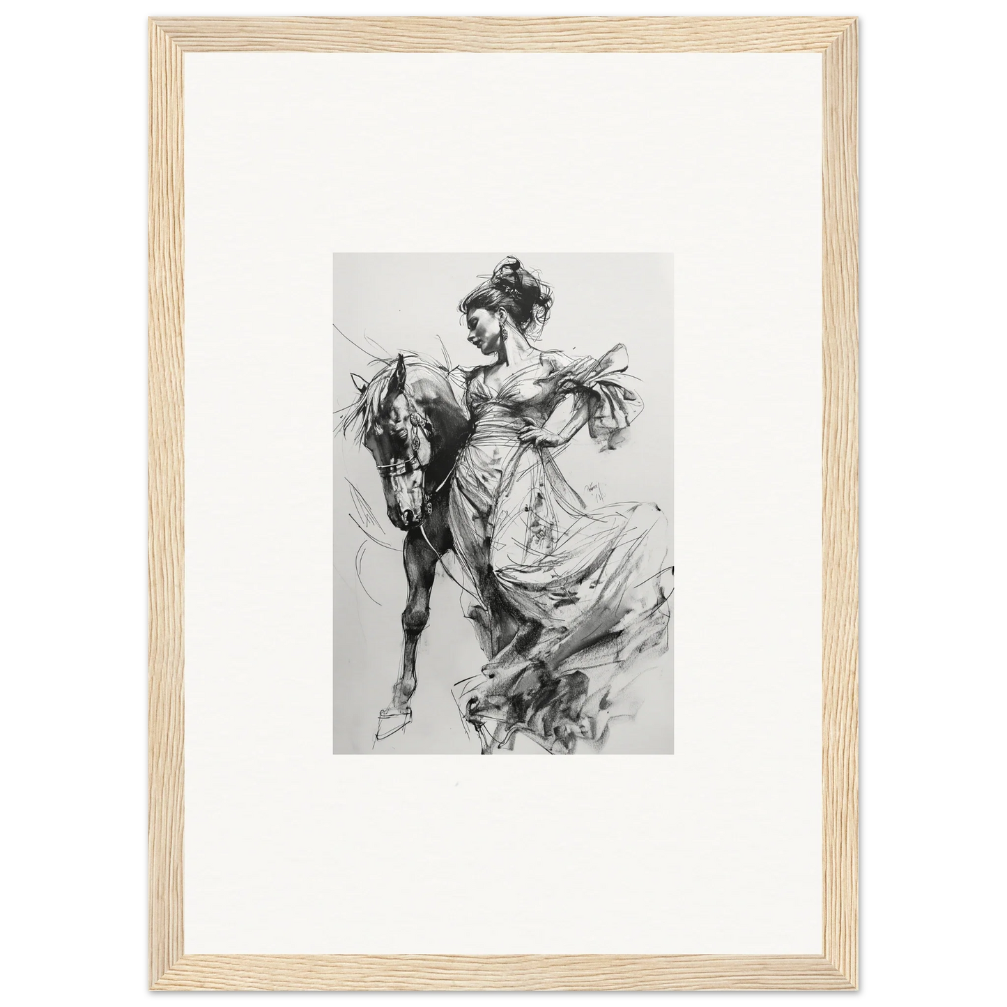 Elegant figure in dress on horse from Thoughts Unbridled Dance framed wall art