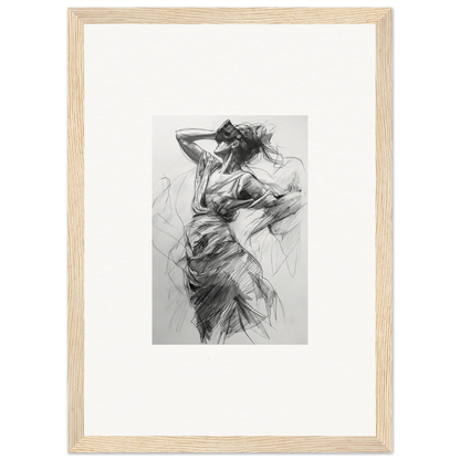 Expressive charcoal sketch in Veiled Revisionist Muse framed wall art for dynamic flair