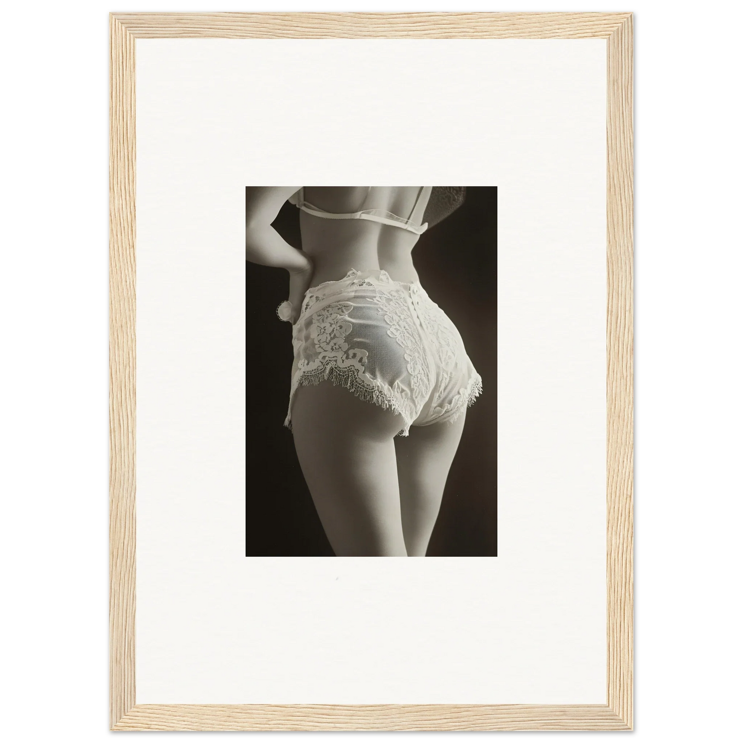 Black and white canvas print of a woman in lace underwear for classy wall art