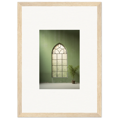 Gothic-style arched window with decorative leaded glass in Green Crescent premium framed wall art