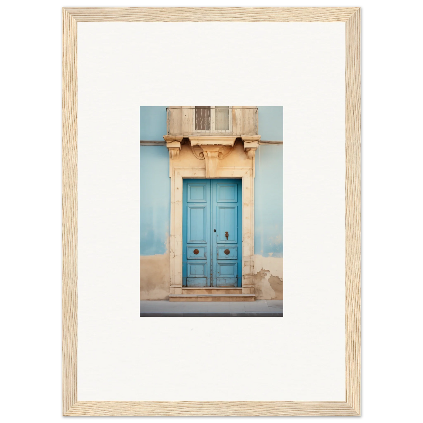 Bright turquoise wooden door with ornate details for the Ephemeral Dreamscape Doorway