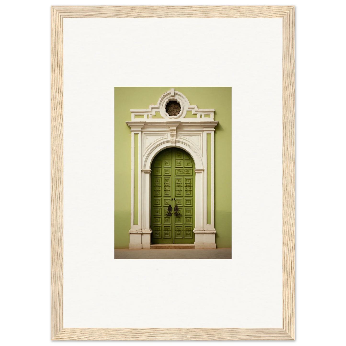 Ornate green door and white stone archway of Verdant Sentry Whispers special edition art™