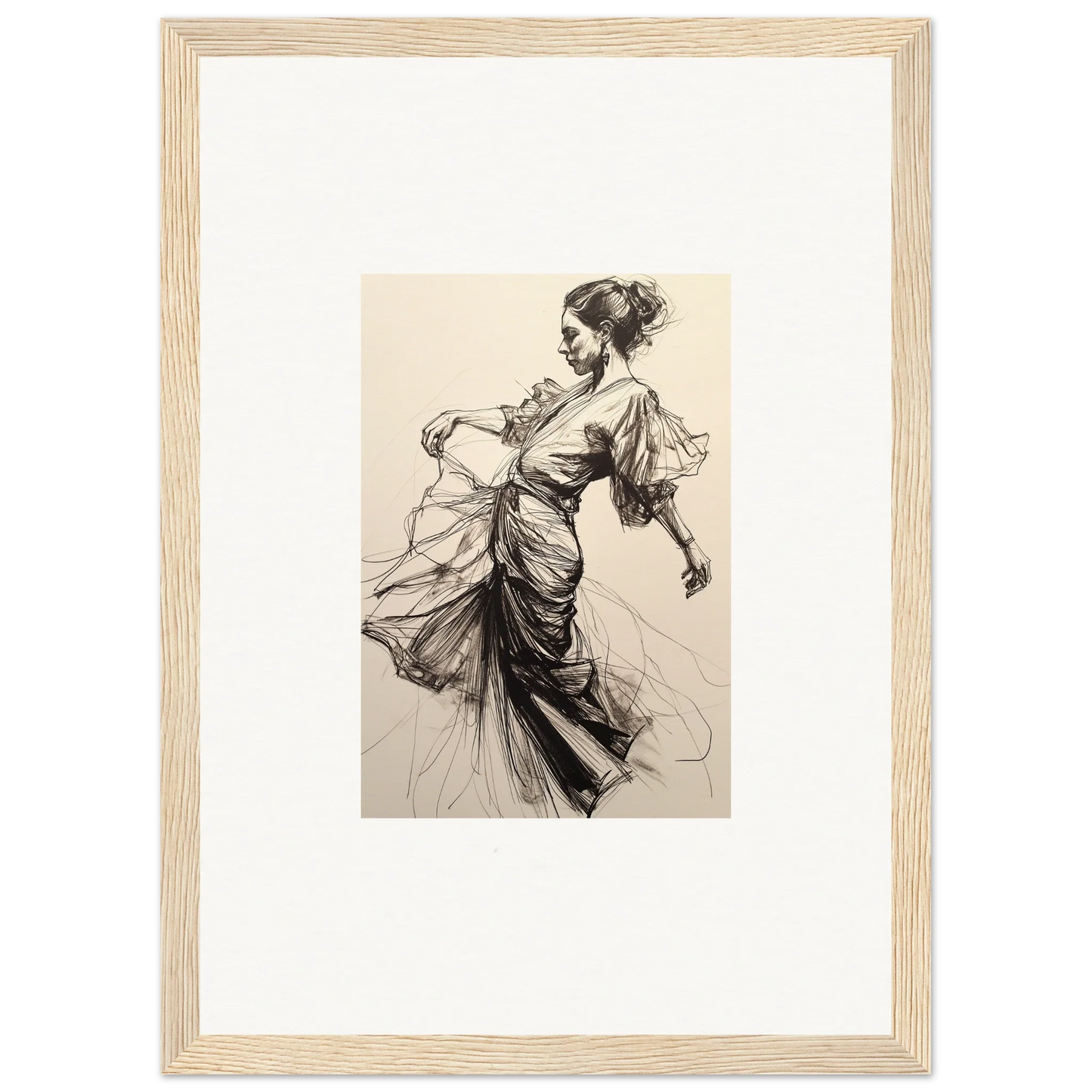 Elegant black and white sketch of a woman in flowing dress from Ephemeral Ink Serenade