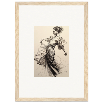 Elegant black and white sketch of a woman in flowing dress from Ephemeral Ink Serenade