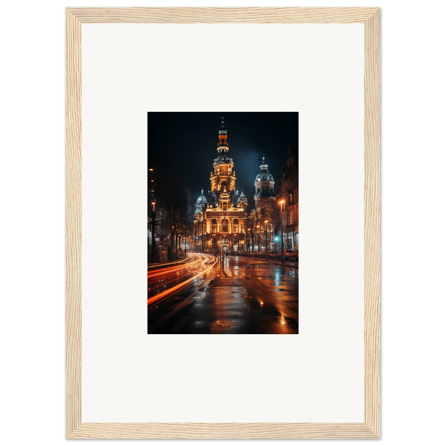 Stunning illuminated church with golden domes in Midnight Highway Mirage art