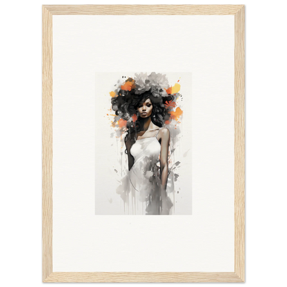 Artistic watercolor portrait with flowing dark hair in Ethereal Echoes Blossoms art