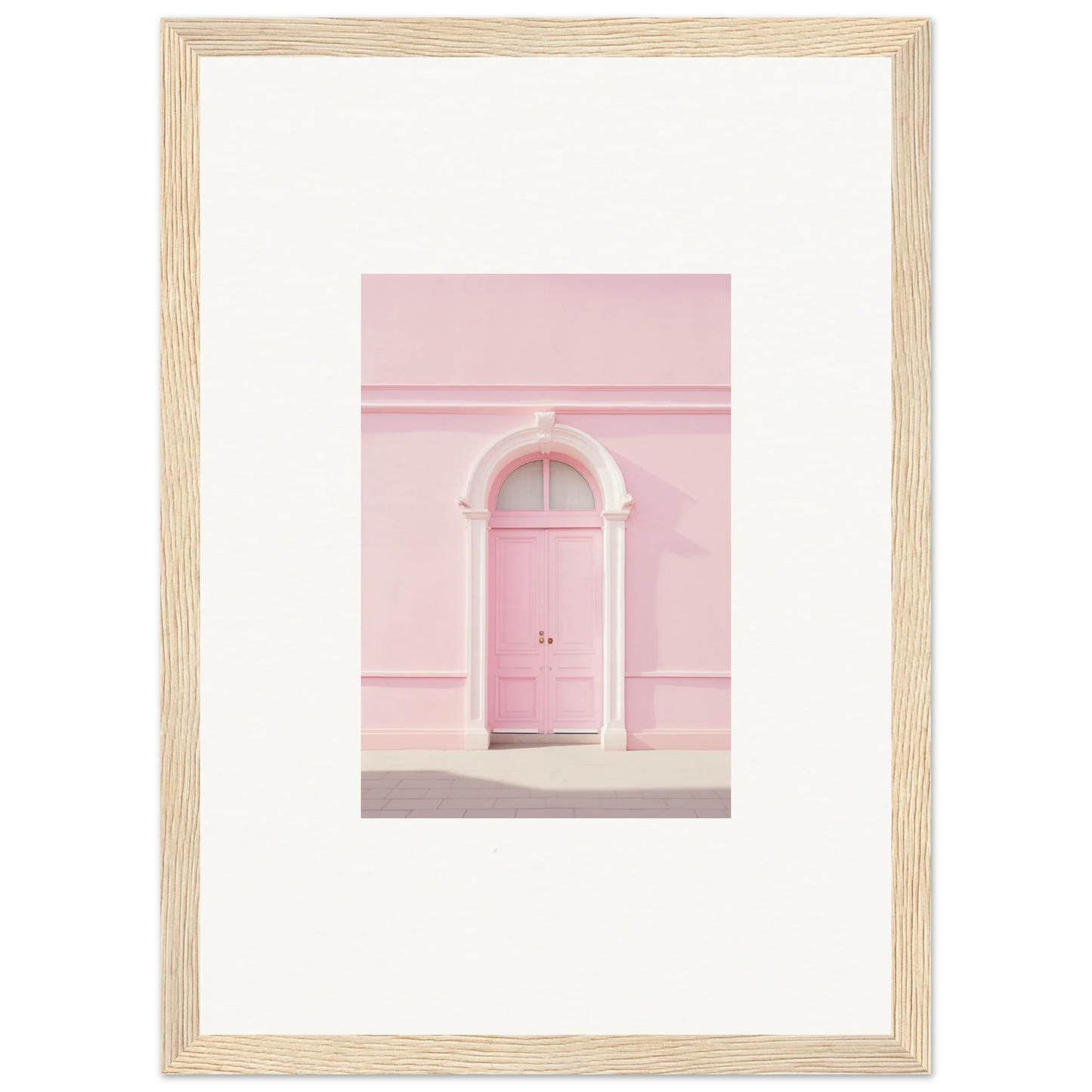 Pink door with a white arched frame in Pearly Baccarat Dream framed wall art