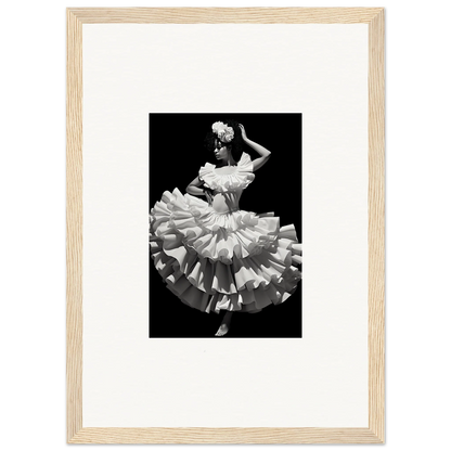 Dancer in a ruffled white dress twirling, showcasing Curves Dreamscape Illuminated art™