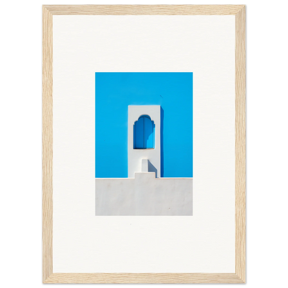 Light wooden frame with minimalist blue and white doorway art from Oikos Cerulean Aperturearches