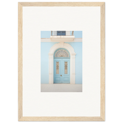 Light blue arched door with glass panels in Delphinium Dream Portal framed wall art