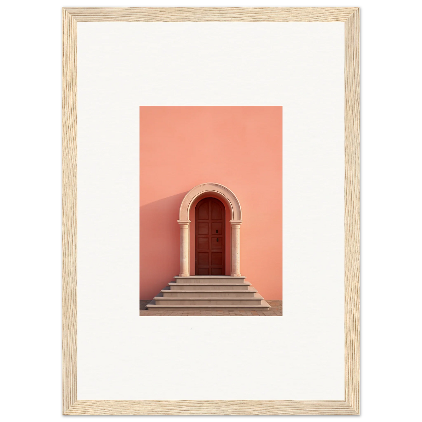 Arched wooden door on stone steps, perfect for an Ethereal Sunset Gateway vibe