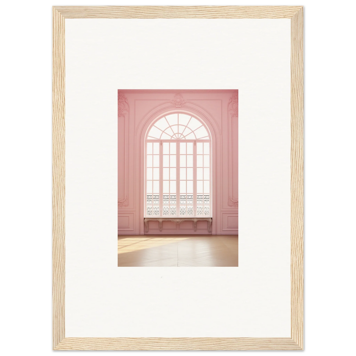 Framed wall art of an elegant arched window with pink walls from Ether Balcon Evolvement